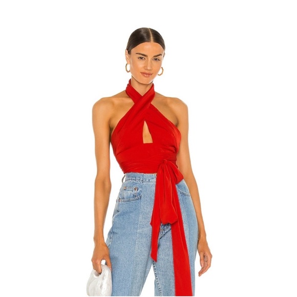 Superdown Revolve red jennifer wrap halter top -XS - Picture 2 of 6